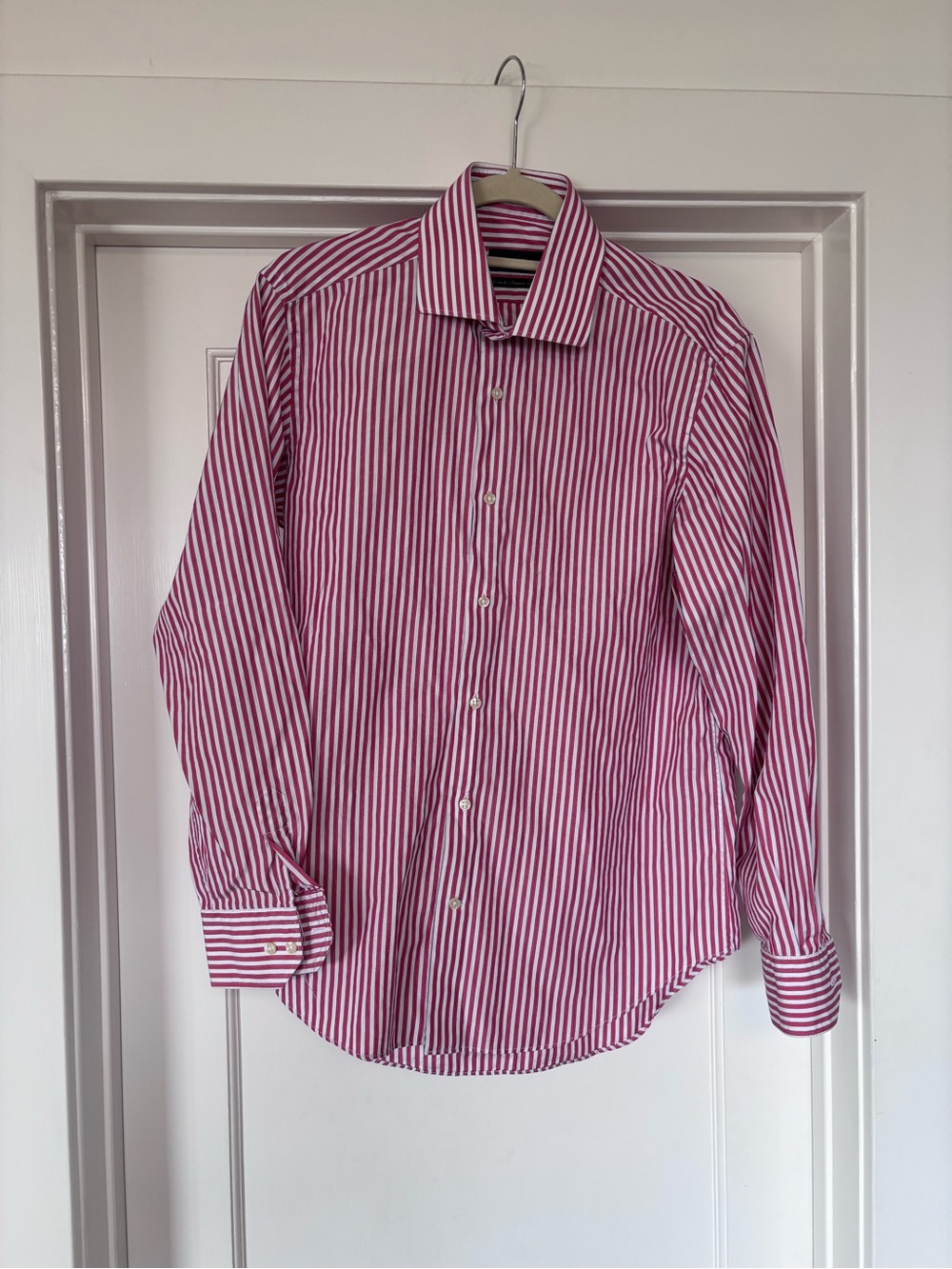 Massimo Dutti Red and white striped cotton button-up Shirt Sz 16